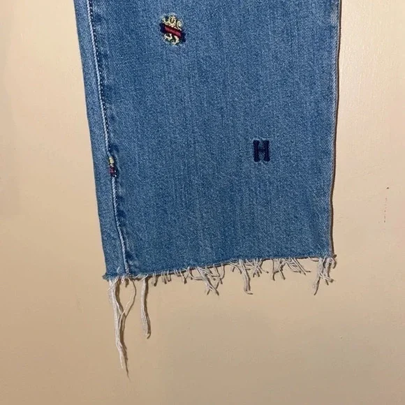 Tommy Hilfiger women’s jeans 10 cropped trend embroider blue red logo new denim - Picture 3 of 9